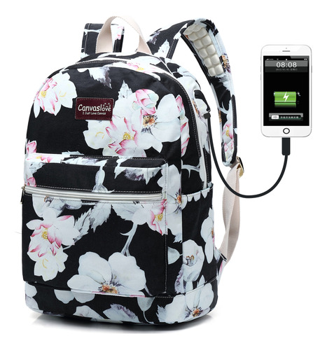 Canvaslove Mochila Lona Impermeable Para Laptop 15.6  Puerto