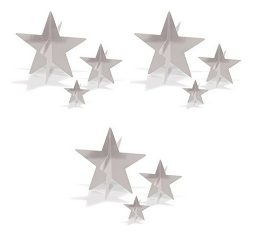 52148-s, 9 pieza 3-d Foil Star Centerpieces, 3   8  (plata)