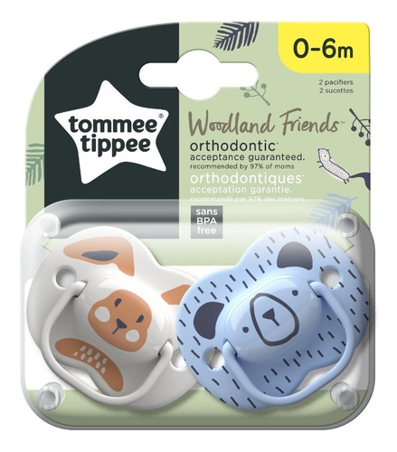 Chupón Tommee Tippee Wooland 0-6m 2pz Azul