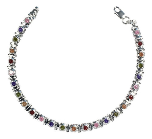 Pulsera Con Zirconias De Colores En Plata 925 Diámetro 6 cm Largo 17 cm