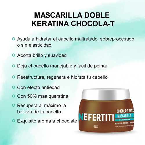 Imagen 4 de 10 de Mascarilla Doble Keratina Nefertiti Para Cabello Maltratado
