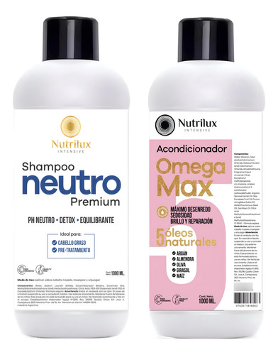 Shampoo Neutro X 1 + Acondicionador X 1 Litro Omega Max