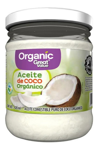 Aceite Puro De Coco Great Value Orgánico 420 Ml