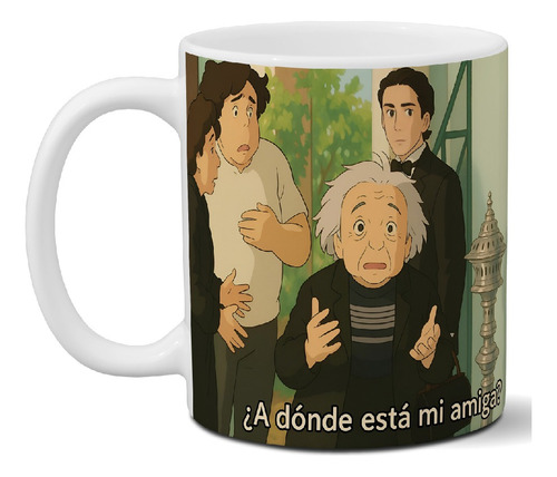 Taza De Cerámica Donde Esta Mi Amiga Estudio Ghibli Premium Blanco Esperando La Carroza