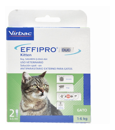 Pulgas Garrapatas Pipeta Effipro Duo Gato Cachorro 1-6kg X2