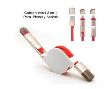 Cable Usb Retractil 2 En 1 Android (v8) Y iPhone 