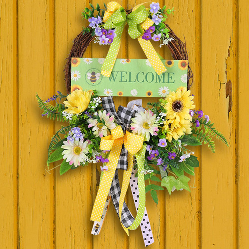 Corona De Primavera Para Puerta Delantera, Decoración De