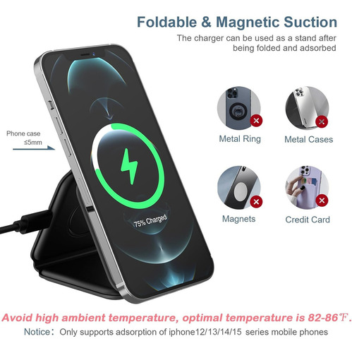 Carregador Sem Fio 3 Em 1 Dobrável Para Dispositivos Cor Preto