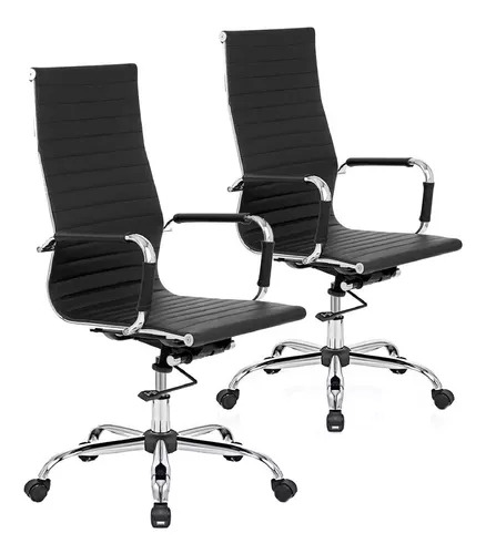 Silla de escritorio Muebo ejecutivo gerencial aluminium alta ergonómica  negra con tapizado de cuero sintético x 2 unidades