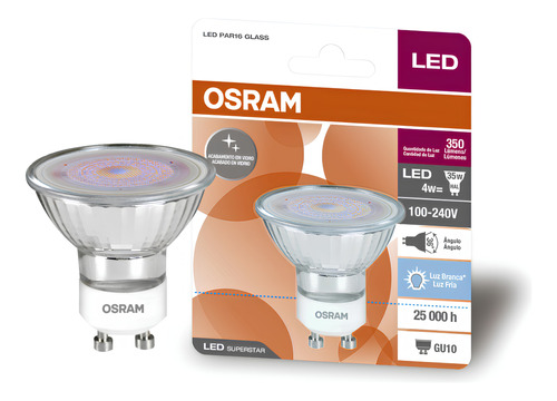 Lampada Led Dicroica Par16 Glass 4w 350lm Bivolt Gu10 Osram