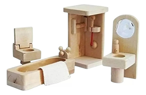 Muebles En Madera Para Casa De Muñecas, Baño Completo