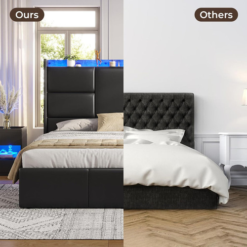Base De Cama Con Cabecera Con Almacenamiento Negra King