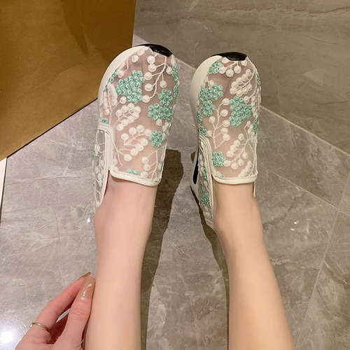 Zapatos De Flores Casuales De Malla De Encaje Transpirable P