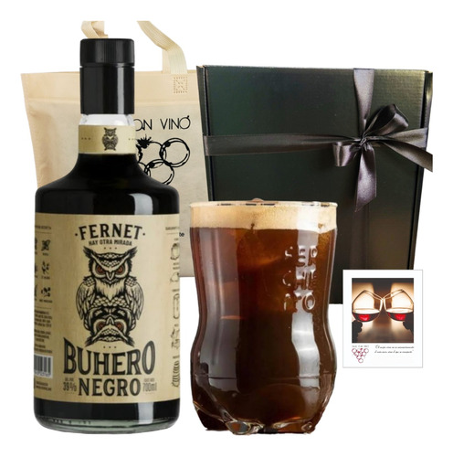Box Fernet Buhero Negro + 1 Vaso Ferchetto Regalo Estuche