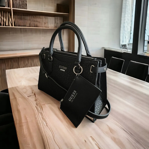 Cartera Guess Los Angeles Dixson Black Original !!! Negro Estampado Guees Níquel Negro