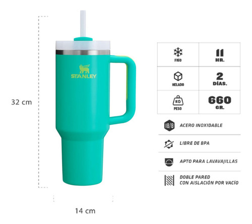Vaso Quencher 1.18 Litros Vaso Térmico Bombilla Stanley