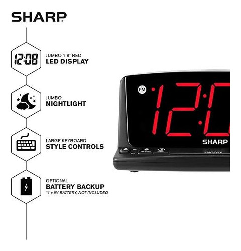 Reloj Despertador Led Sharp Operación Simple Números Grandes