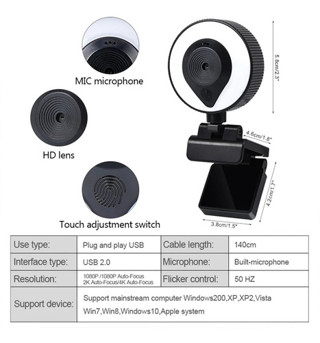 Imagen 8 de 10 de 2k Cámara Webcam Usb Con Micrófono Cámara Web Full Hd 1440p