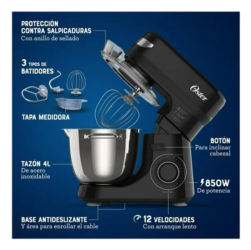 Batidora Planetaria Oster 12 Velocidades 4l Acero Inoxidable