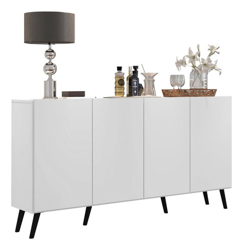 Aparador Buffet 4 Portas Retrô Veneza Multimóveis V3556 Cor Branco/Preto