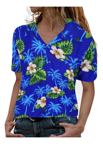 Blusa Hawaiana Moderna Con Estampado De Hojas Y Flores Para