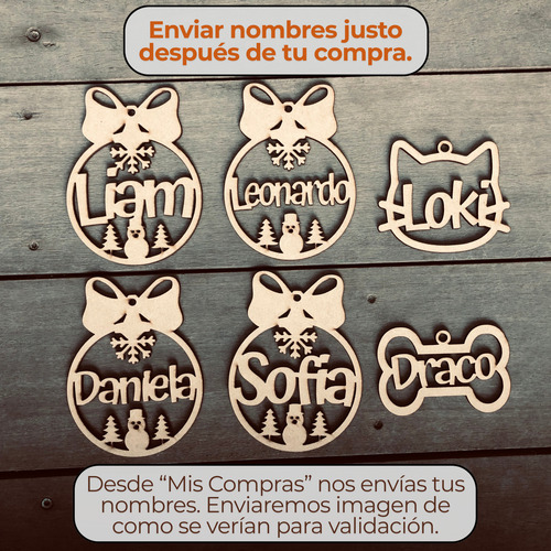 Esferas Personalizadas Mdf Navidad Redondas Con Moño 8 Pzas