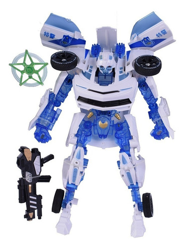 Robot Transformable Con Arma Modelo Clásico Tipo Transformes Personaje Blanco