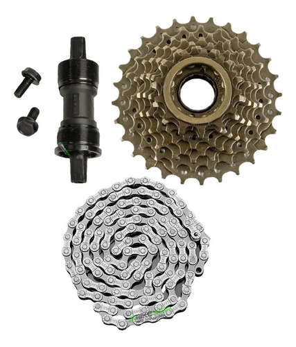 Kit Bike Catraca 7v Index + Corrente + Mov Central Rolamento