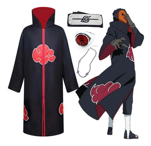 Naruto Akatsuki Capa Nube Roja+diadema+anillo+collar