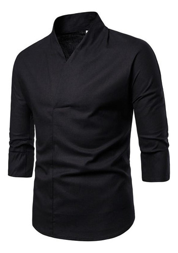 Blusa 3/4 Streetwear Hombre Oriental Cuello En V Lino Hombre