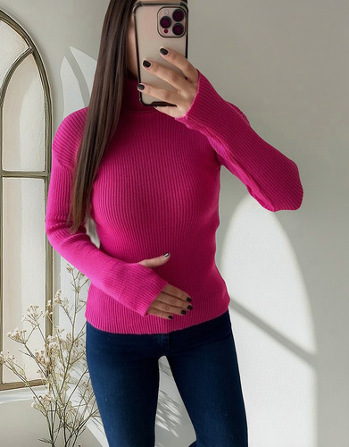 Polera Lana Mujer Ajustada Con Pasa Dedo Dedal