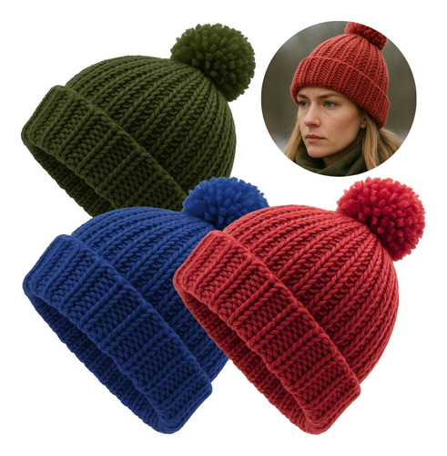 Touca Masculina Feminina Gorro Beanie Caida Pom Pom Trico