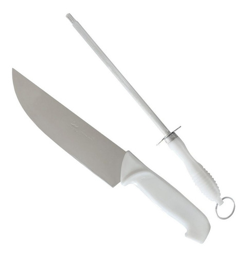 Cuchillo De Cocina Y Chaira Afiladora Acero Inox Set 2 Pzs