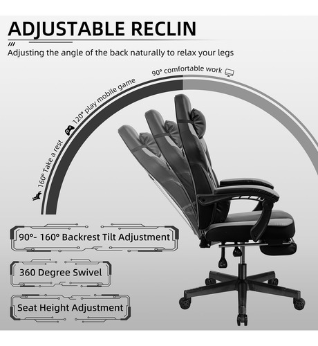 Silla De Videojuegos Con Reposapiés Y Soporte Lumbar Ajustab