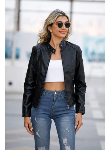 Chamarra De Cuero Para Moto Para Mujer, Abrigo Atractivo