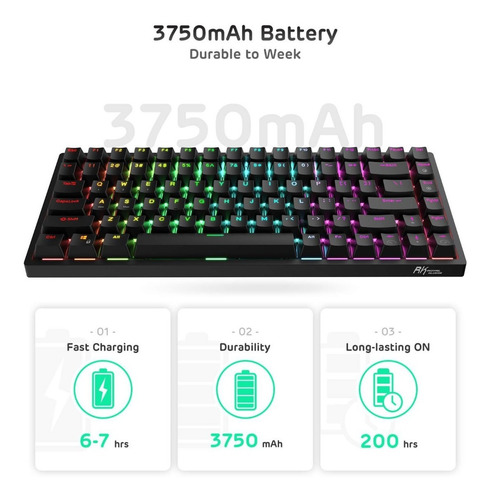 Imagen 7 de 8 de Teclado Inalambrico Negro Rgb Royal Kludge Rk84 Tkl Red S