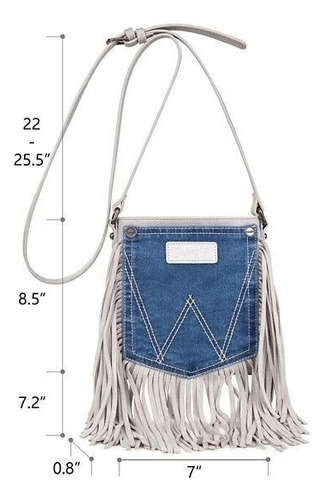 Wrangler Crosbody Denim Con Flecos Para Mujer Azul Y Blanco Mezclilla Níquel Blanco