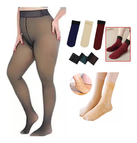 Calza ,leggins Con Corderito + 2 Pares Medias Térmica Regalo