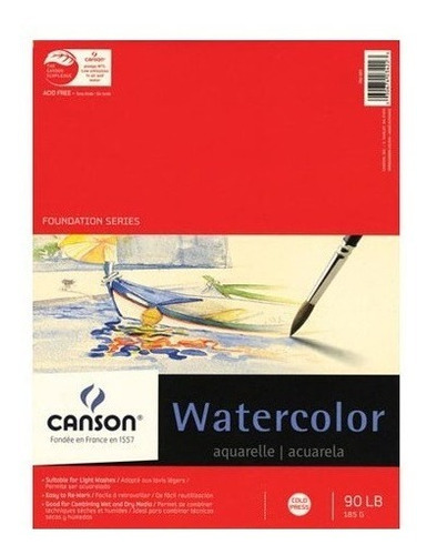 Cuaderno Dibujo Canson Watercolor Grano Fino 23x30 185g 15h