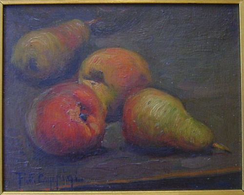 Cuadro Oleo F. E. Coppini Fruta 15,5 X19,5 Cm Firmado Marco (Usado)
