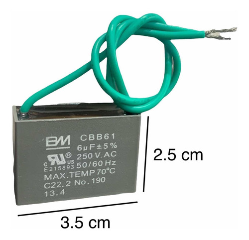 Capacitor Ventilador 6 Uf Mf 250v Con Cable Cuadrado Trabajo