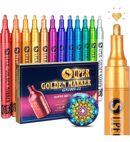 Marcadores Metalico Punta Media Con Glitter Multicolor 12 Pz