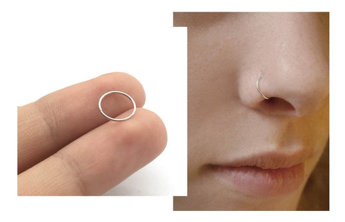 Piercing De Nariz Argola Fina Em Prata 925 De 9mm Cor Prateado