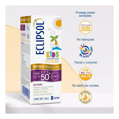 Protector Solar Eclipsol Grisi Ultralocion Kids Fps+50 Pack3