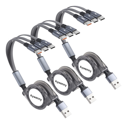 Aywenny [paquete De 3 Cables Retráctiles Usb Tipo C Actualiz