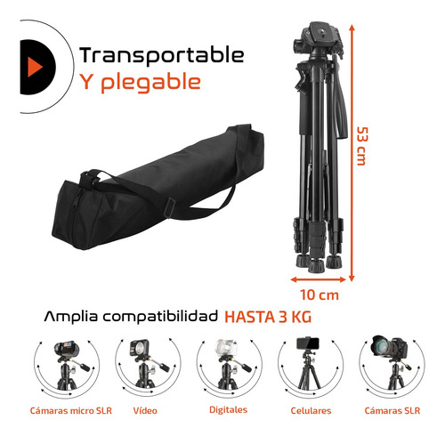 Tripode Camara Celular Tr3pod Aluminio Plegable + Control Negro