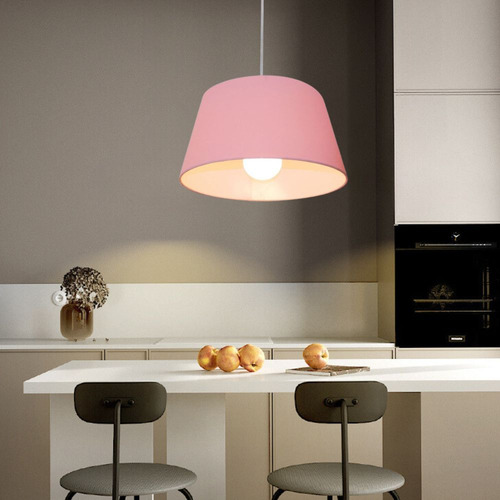 Lustre Pendente Cone Vivare Md-4039 Cúpula Tecido 21/40x30cm Estrutura Rosa bebê 127/220V