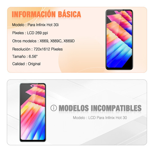 Para Infinix Hot 30i X669 Tela Frontal Display Lcd