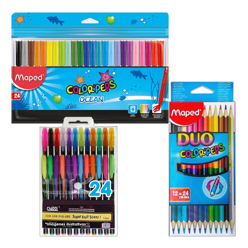 Regalo* Kit Dibujo 24 Colores Dual + Plumones + Plumas D Gel