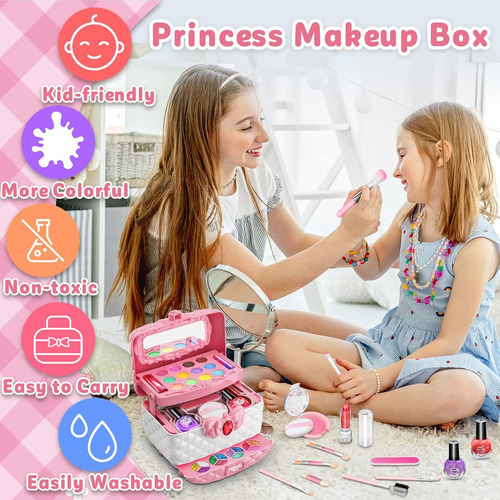 Juego De Cosmeticos Lavables Reales Con Espejo De 58 Piezas